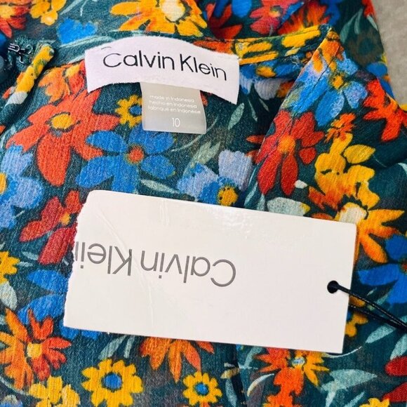 Calvin Klein Surplice Neck Faux Wrap Midi Dress Size 10 3/4 Sleeve Floral Print - Picture 14 of 16
